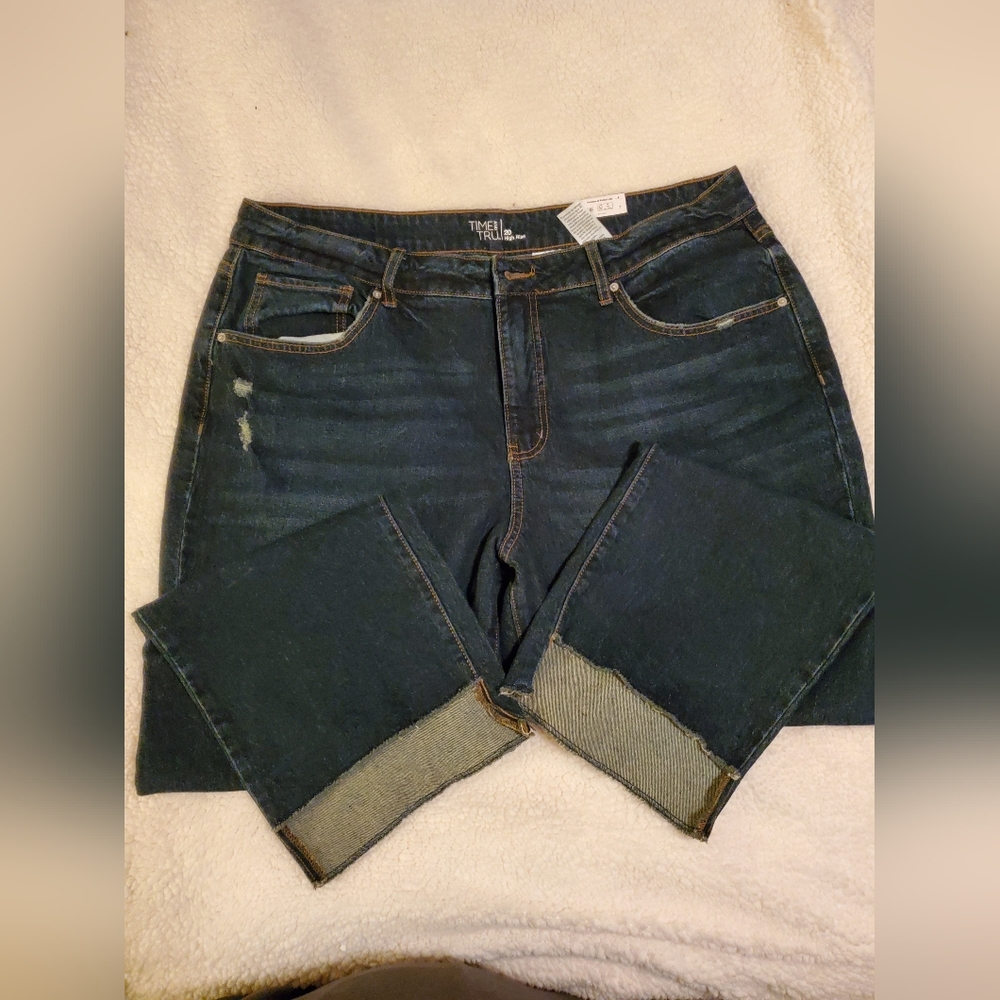 Time and Tru Women's High Rise Dark Blue Cuffed Jeans